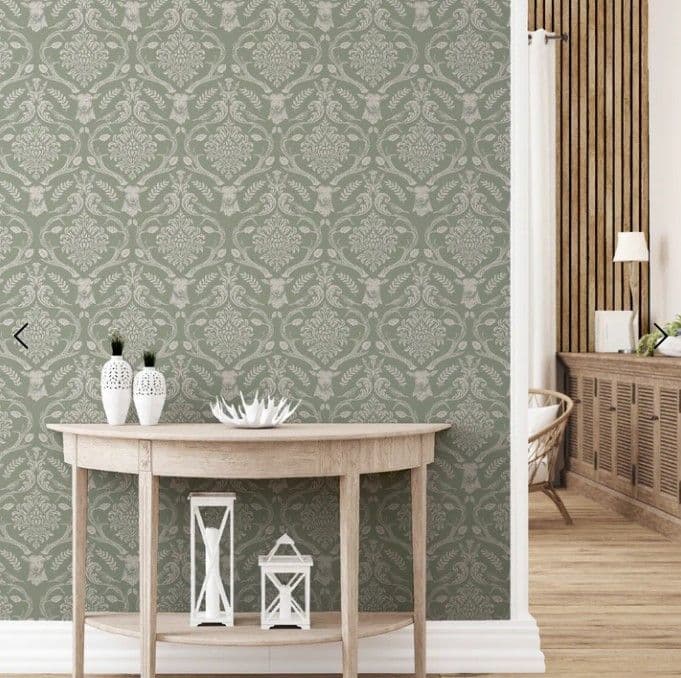 ARTHOUSE SAGE GREEN STAG DAMASK QUALITY WALLPAPER 923706