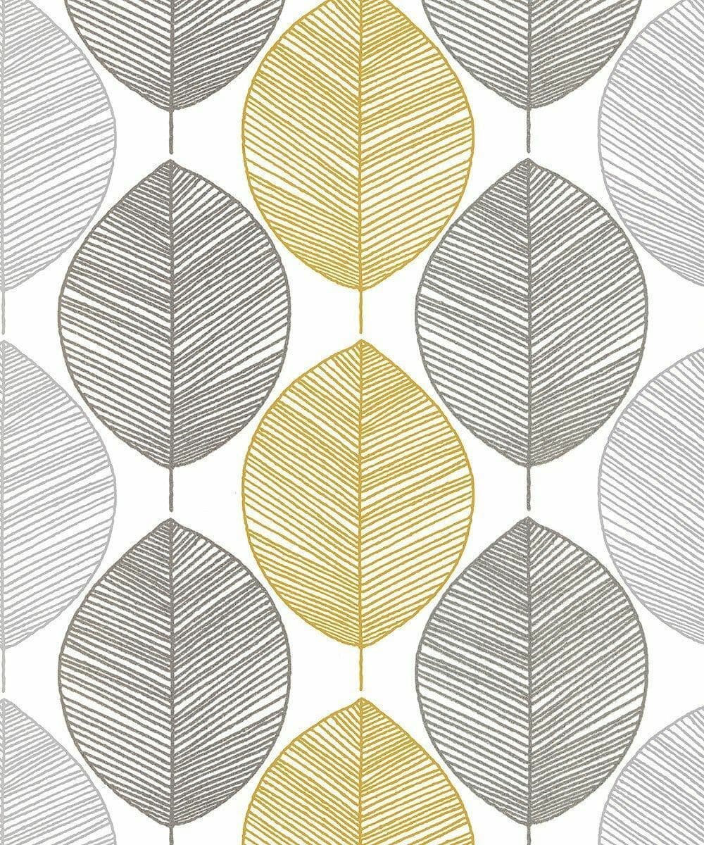 ARTHOUSE SCANDI LEAF YELLOW METALLIC GLITTER LUXURY TEXTURED WALLPAPER