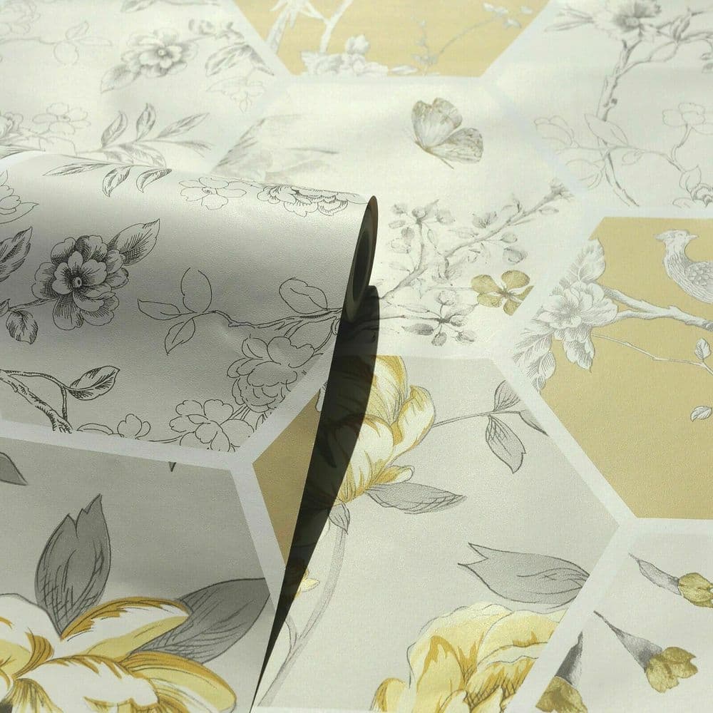 ARTHOUSE YELLOW GREY CHINOISE DECOUPAGE OCHRE FLORAL GEOMETRIC