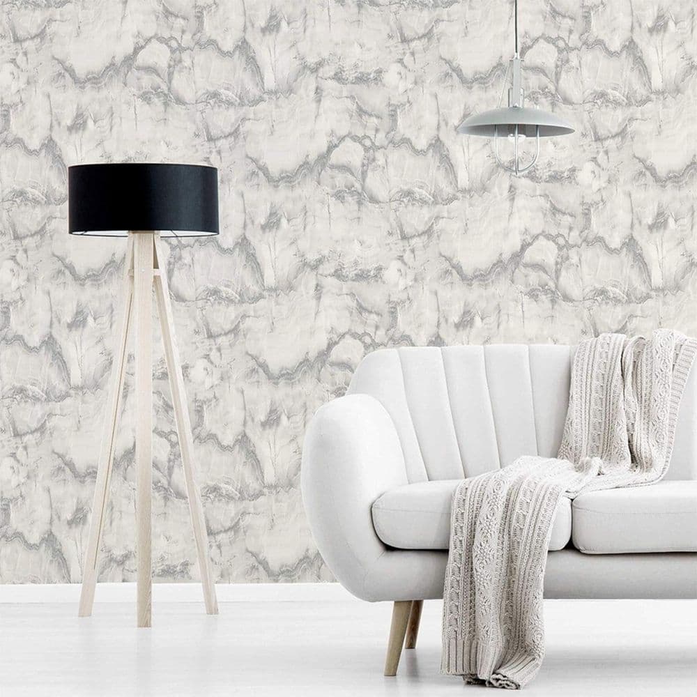 AURA MARBLE METALLIC GREY WHITE SILVER LUXURY WALLPAPER M1584