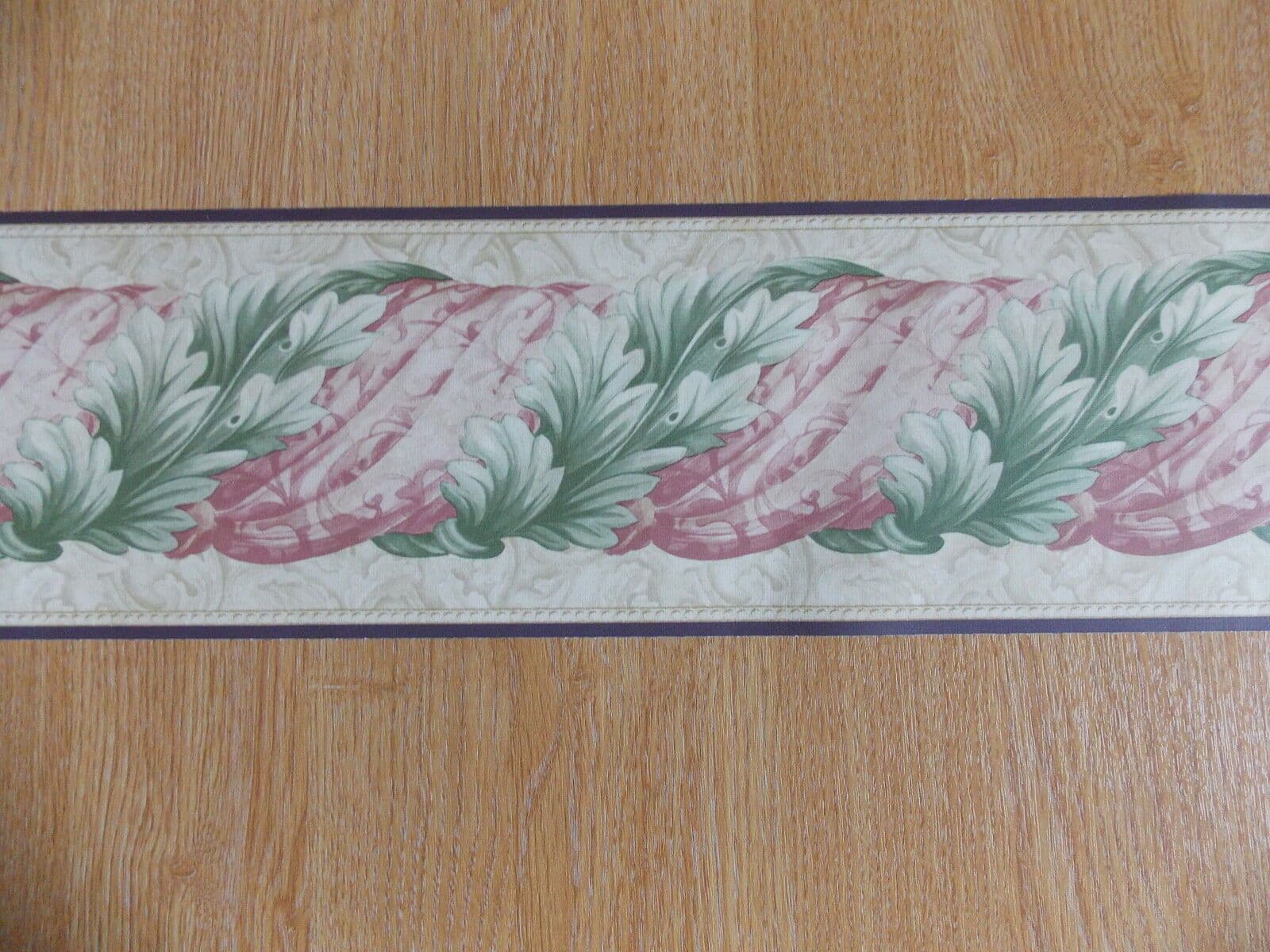 FINE DECOR GREEN RED CREST TWIST SWIRL TRAIL WALLPAPER BORDER PREPASTED