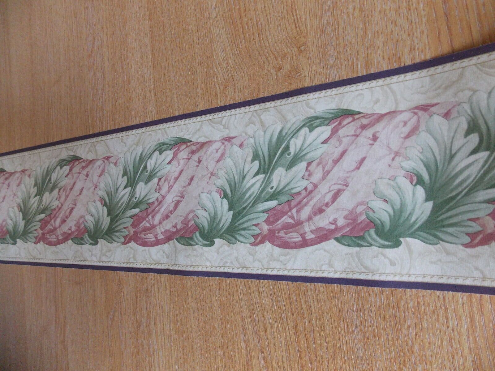 FINE DECOR GREEN RED CREST TWIST SWIRL TRAIL WALLPAPER BORDER PREPASTED