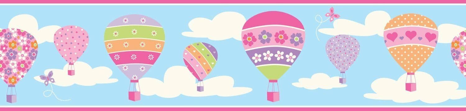 FUN 4 WALLS HOT AIR BALLOON PINK FLOWERS WALLPAPER BORDER FDB50128