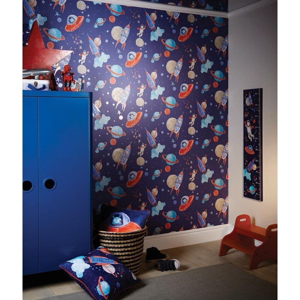 KIDS GLITTER SPACE SPACESHIP STARSHIP MOON ARTHOUSE WALLPAPER