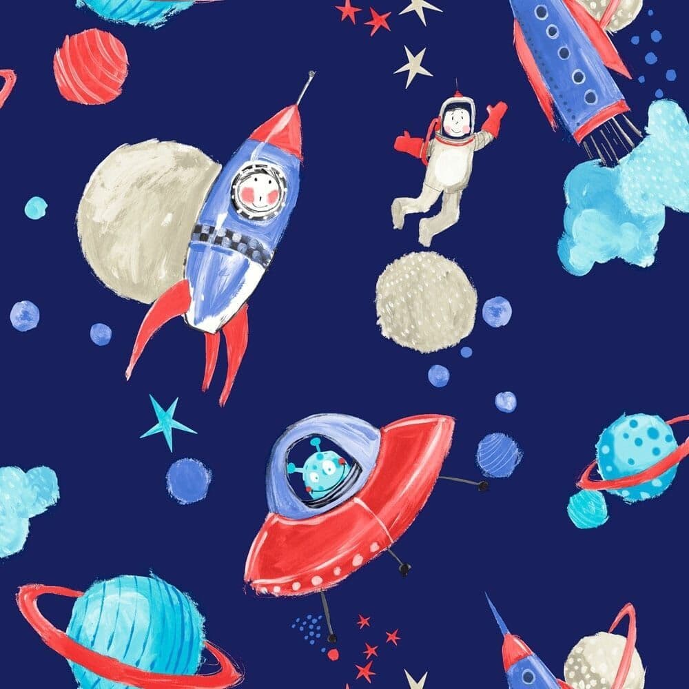 KIDS GLITTER SPACE SPACESHIP STARSHIP MOON ARTHOUSE WALLPAPER