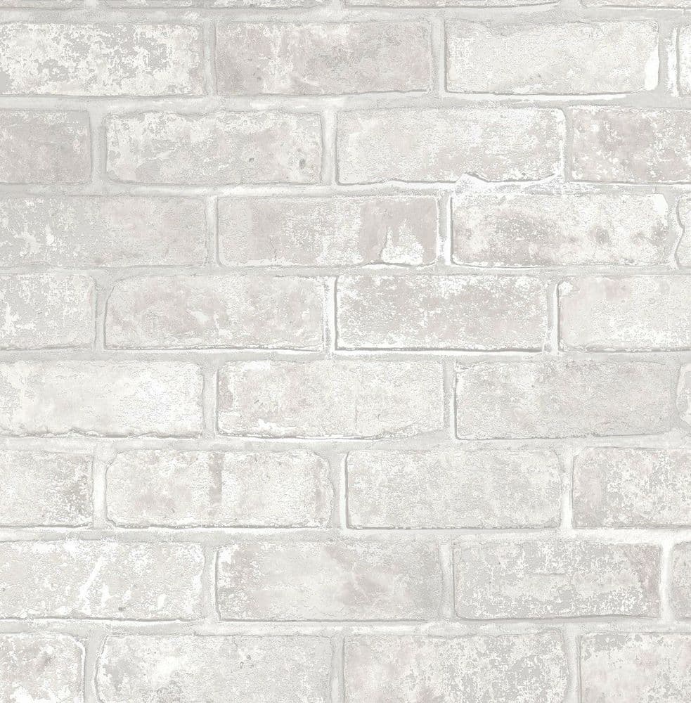 LOFT BRICK METALLIC WHITE SILVER GREY BRICK WALL WALLPAPER FINE DECOR