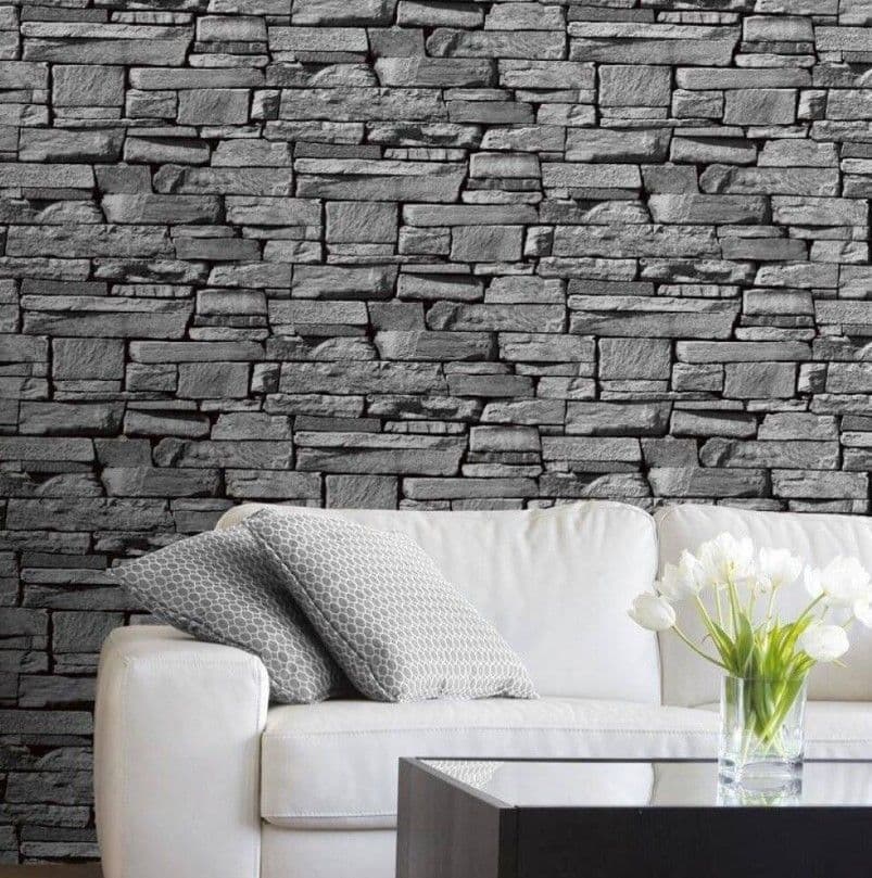 LUXURY VINYL GRANDECO DRY STONE WALL EFFECT BRICK SLATE FEATURE WALLPAPER 827088