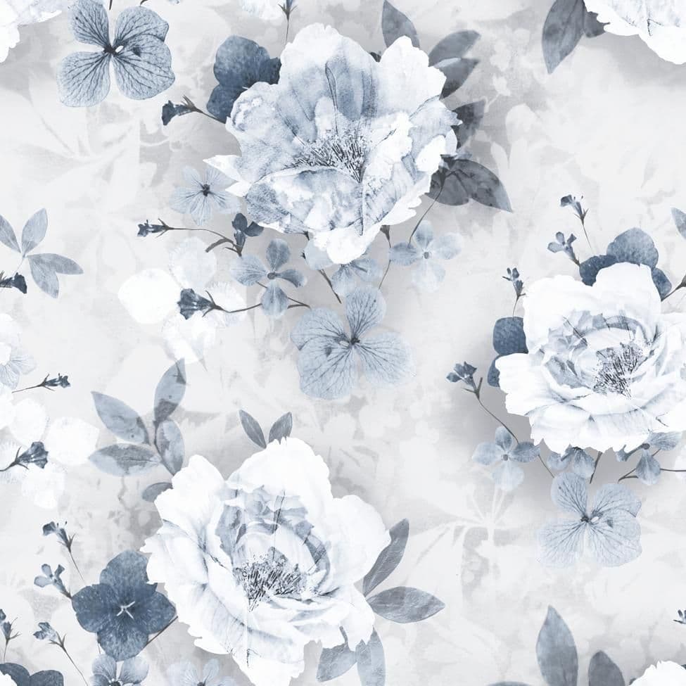 MURIVA LOLA FLOWER BLUE SILVER GLITTER QUALITY DESIGNER VINYL WALLPAPER