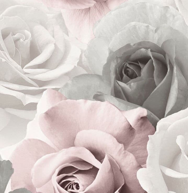 MURIVA PINK GREY RHODA ROSE FLORAL DESIGN HEAVYWEIGHT WALLPAPER 203501