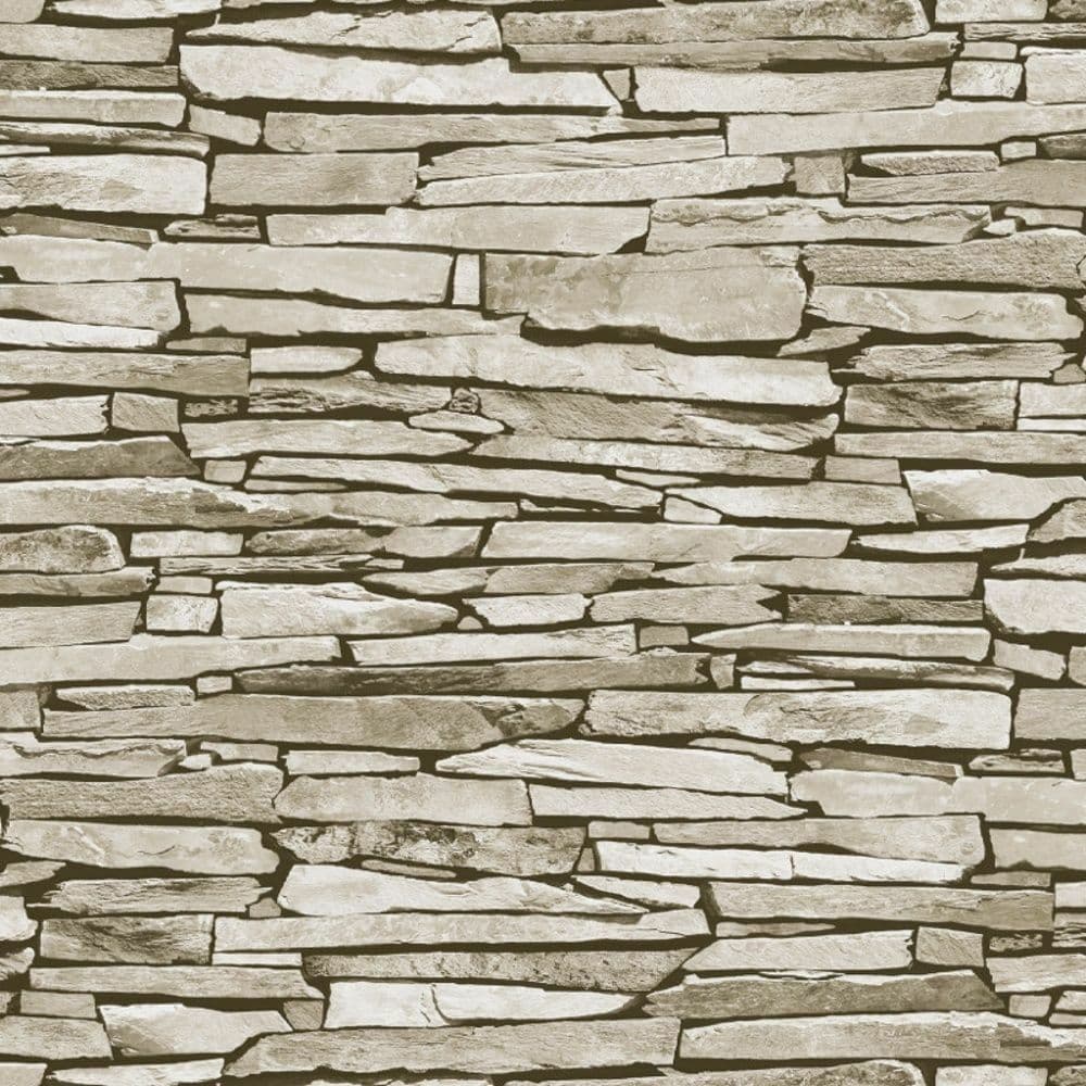 NATURAL GREY BRICK DRY STONE WALL EFFECT REALISTIC WALLPAPER DEBONA 1275