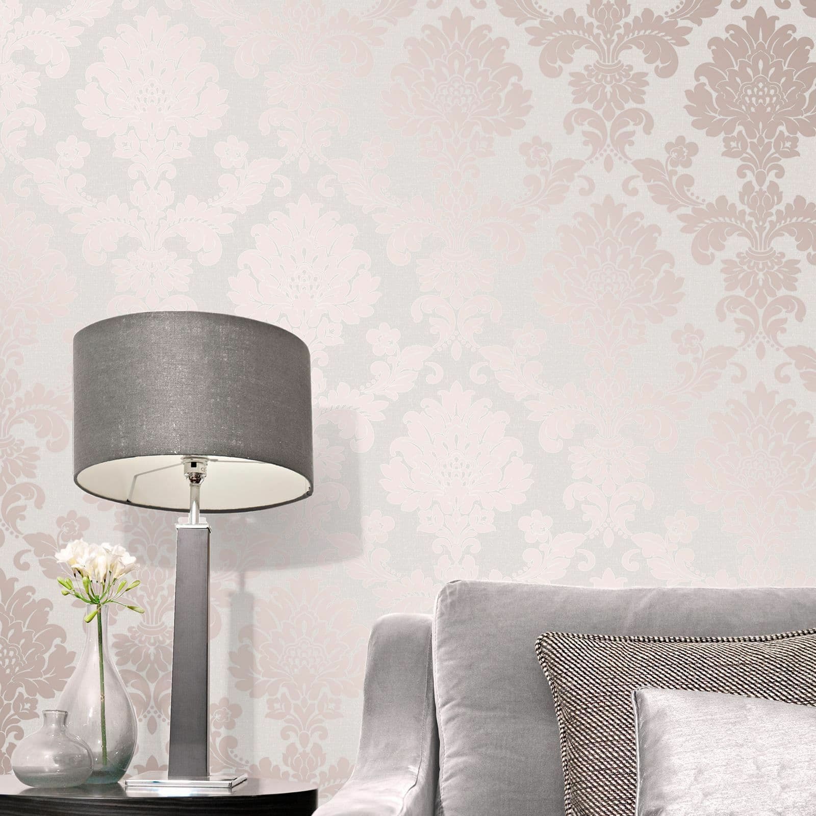 QUARTZ TRAIL ROSE GOLD METALLIC GLITTER DAMASK WALLPAPER FINE DECOR FD42204