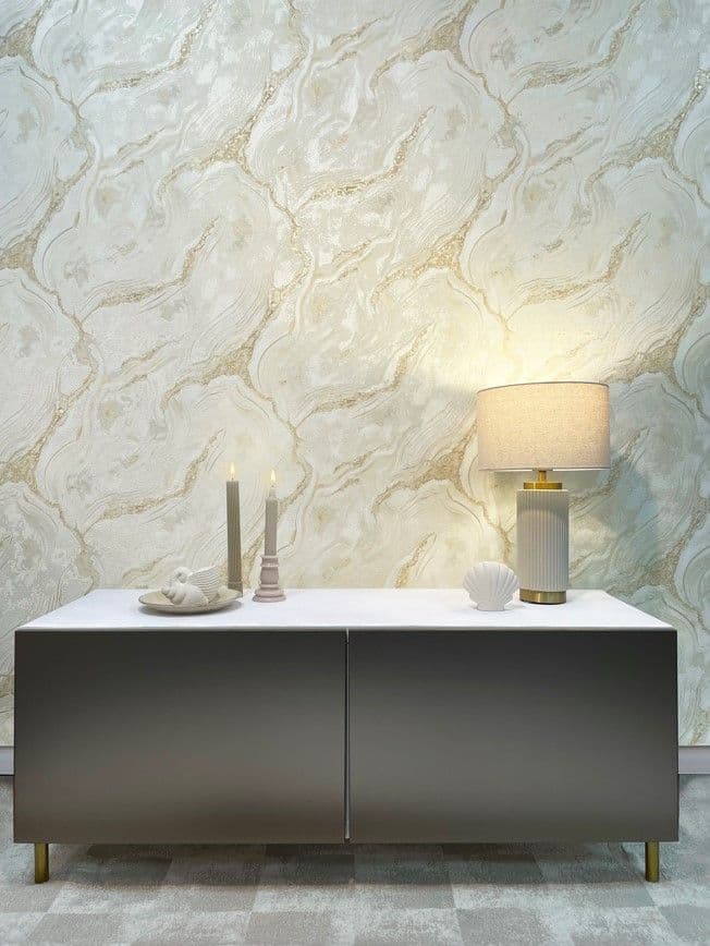 RASCH AGATE MARBLE NATURAL/GOLD VASARI PALMETTO ITALIAN VINYL WALLPAPER