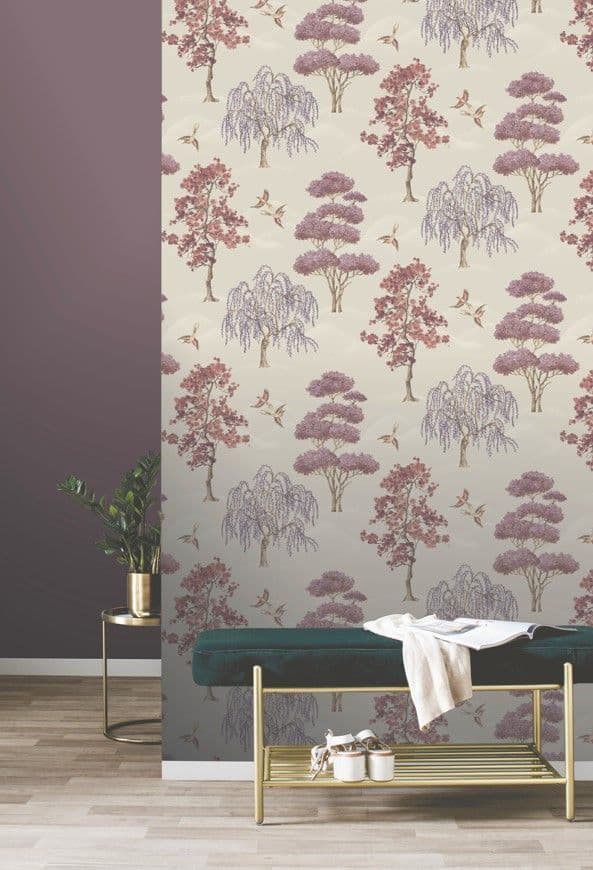 RASCH MAUVE MAYA WILLOW WOODLAND TREES BIRDS WALLPAPER 283890
