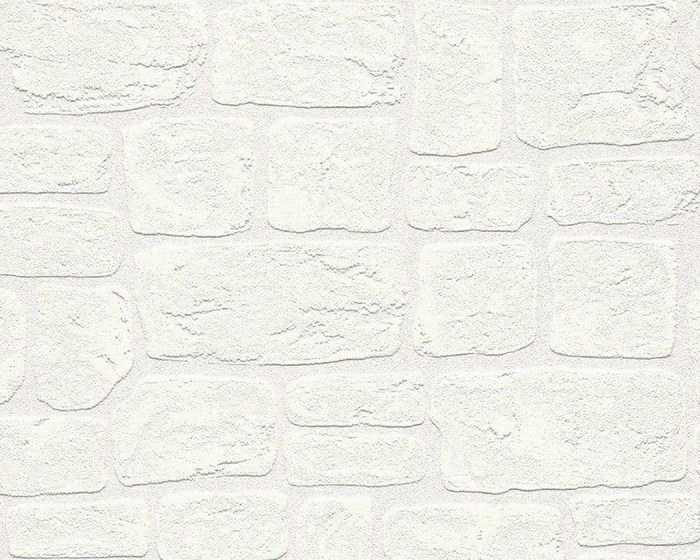 TEXTURED VINYL PAINTABLE WHITE BRICK WALL EFFECT WALLPAPER 204042 AS