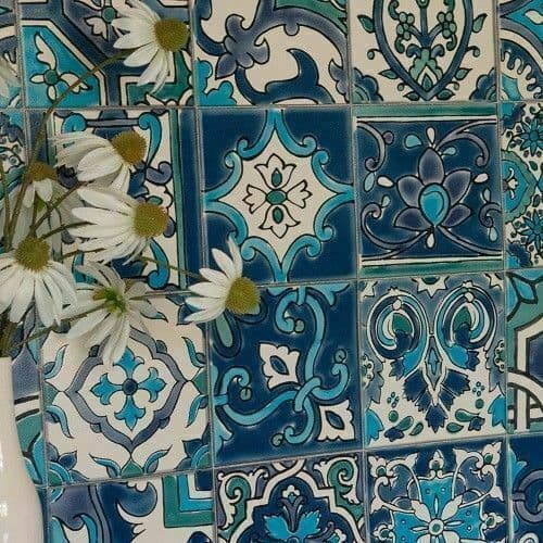 Waterproof Wallpaper Bathroom Kitchen Blue Moroccan Tile 4 Meters x 67