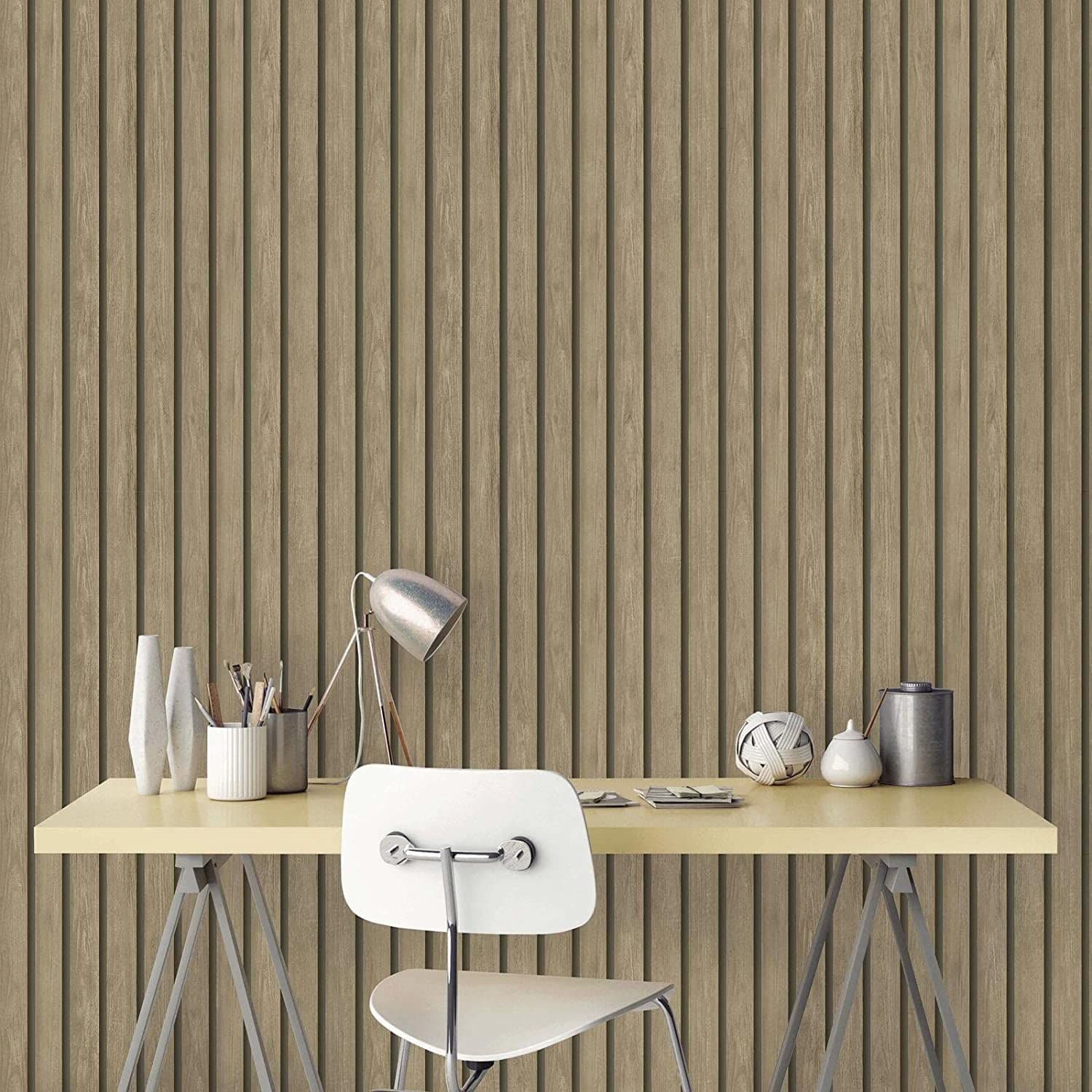 WOOD SLAT WALLPAPER LIGHT OAK/BROWN HOLDEN 13132
