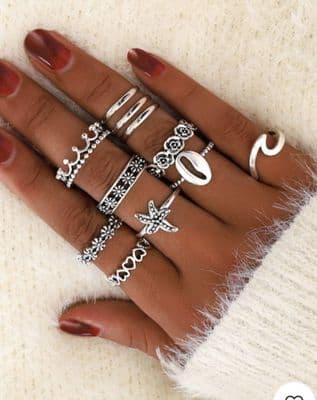 11PCS Heart Star Floral Pattern Rings Set