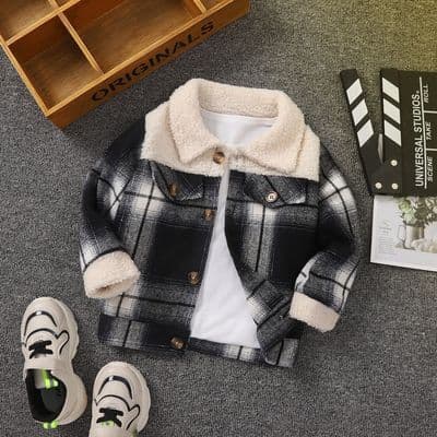 18M-6Y Fleece Thicken Plaid Button Jacket