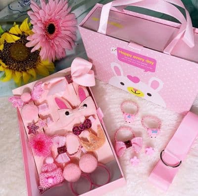 18pcs Girls Hair Accessories Boxed Gift Set  Pink