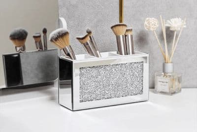 1pc Exquisite Multi-Shaped Crystal Diamond Silver Makeup Brush Storage Box