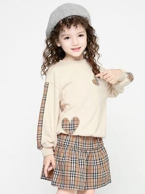 2 Piece Kid Girl Love Heart Check Set Top And Skirt