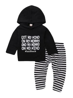 2 Pieces Baby Letter Hooded Sweatshirt And Stripe Pants Set