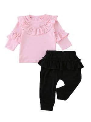 2 Pieces Baby Toddler Girl Ruffle Trim Top And Pants Set