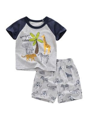 2 Pieces Kid Boy Animal Pattern Set Top With Shorts