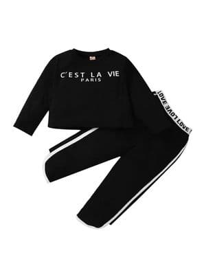 2 Pieces Kid Girl Letter Casual Outfit In Black