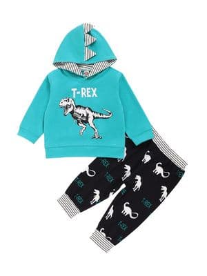 2 Pieces Spring Baby Boy Dinosaur Letter Outfit Hooded Sweatshirt Matching Pants
