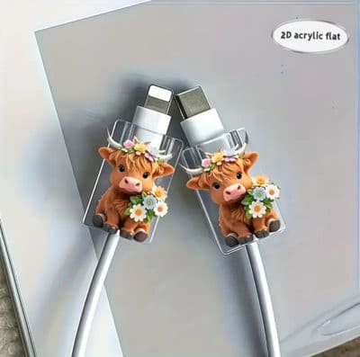 2pcs Cute Highland Cow USB-C Cable Protector