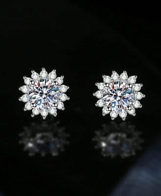 2pcs Elegant S925 Sterling Silver Sunflower Stud Earrings With Zirconia Stone
