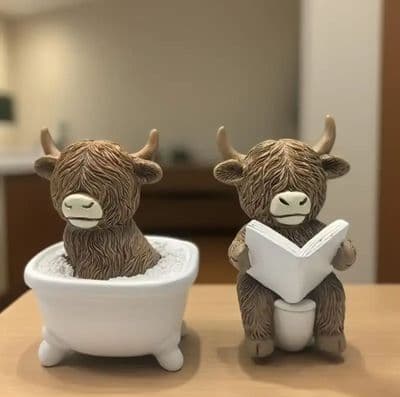 2pcs Funny Highland Cow Bathroom Decor