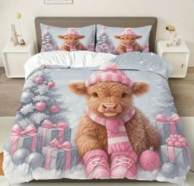 3pcs Duvet Cover Set Winter Highland Cow