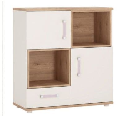 4 Kids 2 Door 1 Drawer Cupboard With Two Open Shelves With Lilac Handles