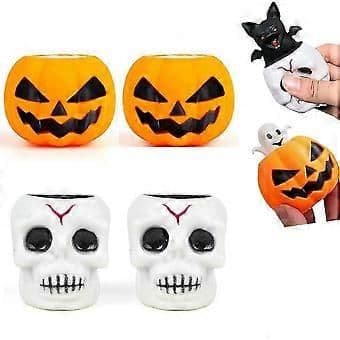4 Pack Halloween Squishy Toys Pumpkin Skeleton Shaped Stress Relief Sensory Toys