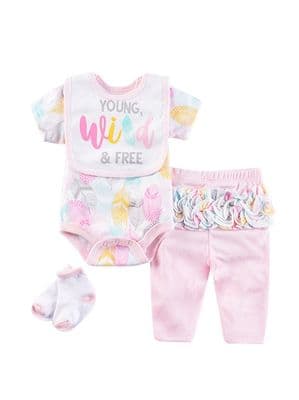 4-Piece Newborn Baby Girl Clothes Outfits Bodysuit+Ruffle Pants+Socks+Bib