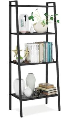4 Tier Ladder Shelf, Industrial Bookcase, Ladder Bookshelf