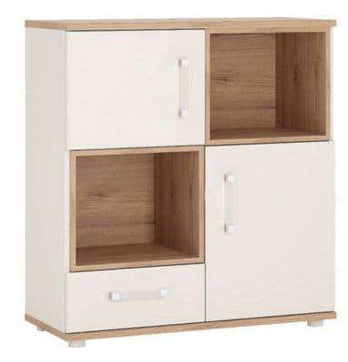 4KIDS 2 door 1 drawer cupboard with 2 open shelves with opalino handles
