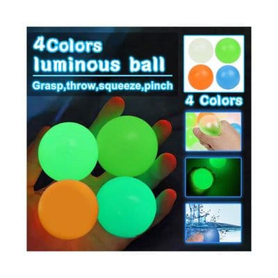 4PCS Luminous Balls High Bounce Glowing Stress Ball Sticky Wall Home