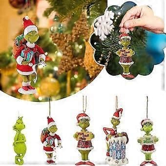 5 Pack Christmas The Grinch Acrylic Decor - Christmas Tree Hanging Ornaments - How The Grinch Stole