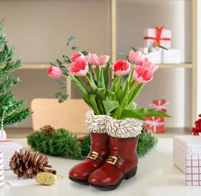 7-Inch Resin Christmas Santa Boots Decorative Vase