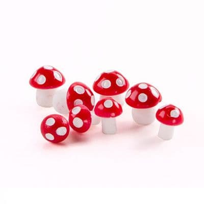 8 Mini Plastic Red & White Mushrooms for Miniature Garden Crafts
