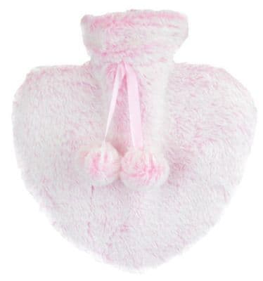 800ML PLUSH HEART HOT WATER BOTTLE PINK/Grey