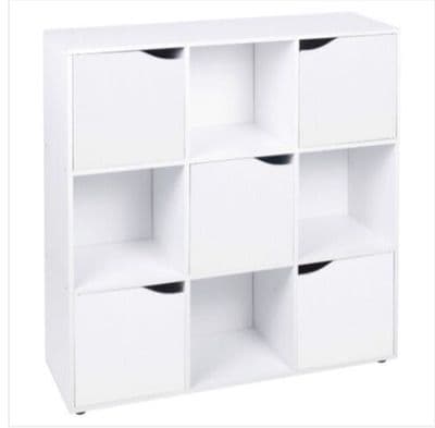 9 Cube Wooden Organizer With 5 Enclosed Doors and 4 Shelves