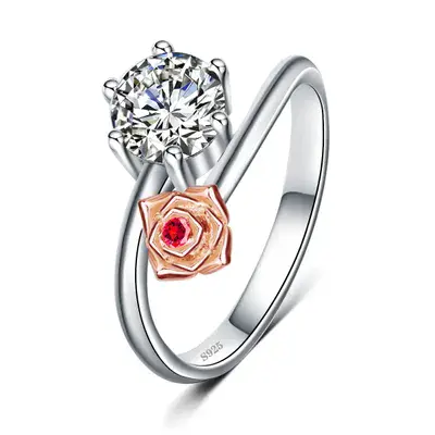 925 Sterling Silver Created Diamond Ruby Ring