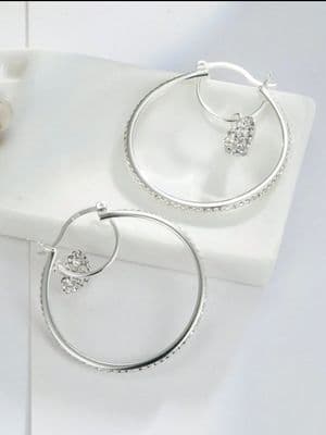 925 Sterling Silver Heart Pendant Circle Hoop Earrings With Natural Crystal Bead