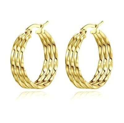 9ct Gold 3 Layer Twisted Hoop Earrings