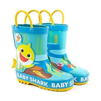 Baby Shark Boys Wellington Boots with Handles Blue 3D Fin Applique