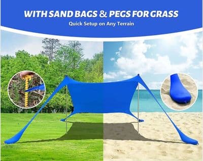 Beach Tent Canopy Sun Shade UPF50+, Easy Pop Up Anti-Wind